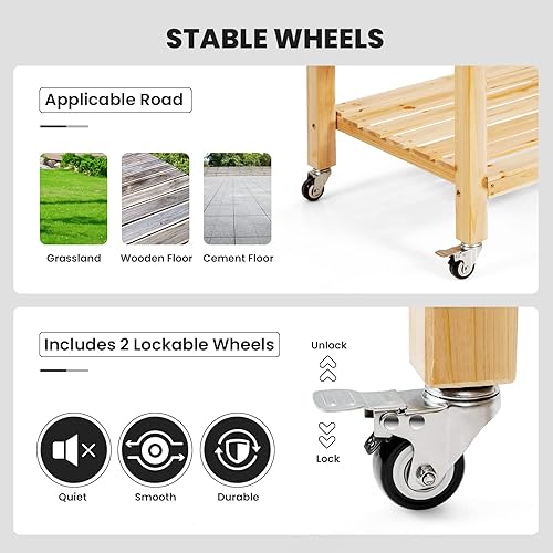 Miniatura 6 de COSTWAY Cama de jardín elevada con ruedas, maceta de madera con estante de almacenamiento para verduras, flores y hierbas, maceta elevada para patio