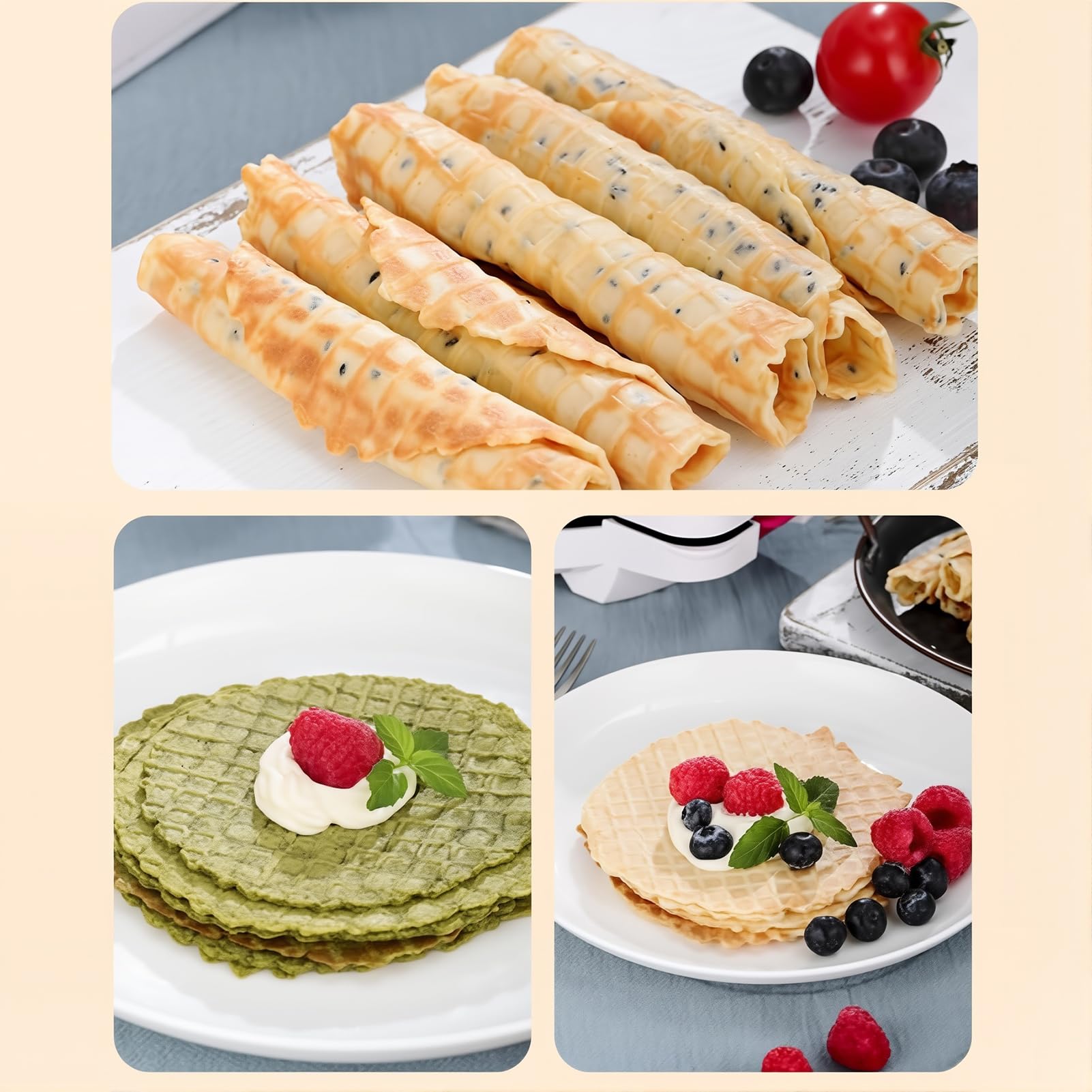 Macchina Per Coni Per Waffle Elettrica Da 1000 W, Macchina Per Coni Gelato Con Stampi Per Gelato E Rivestimento Antiaderente, Macchina Per Waffle A Bolle Di Riscaldamento Su Entrambi I Lati Per Feste