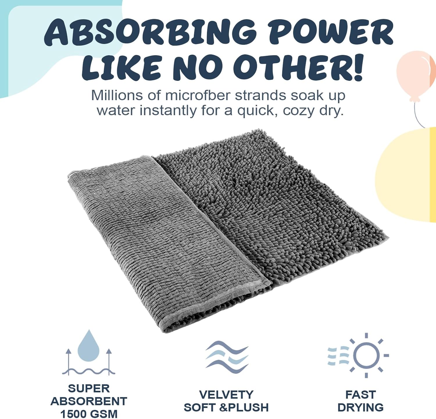 Peryiter 2 Pack Quick Dry Towel for Dogs 35''x 23'' Extra Large Absorbent Dog Towel Microfiber Chenille Towels Dog Pet Bath Mat, Machine Washable, Grey