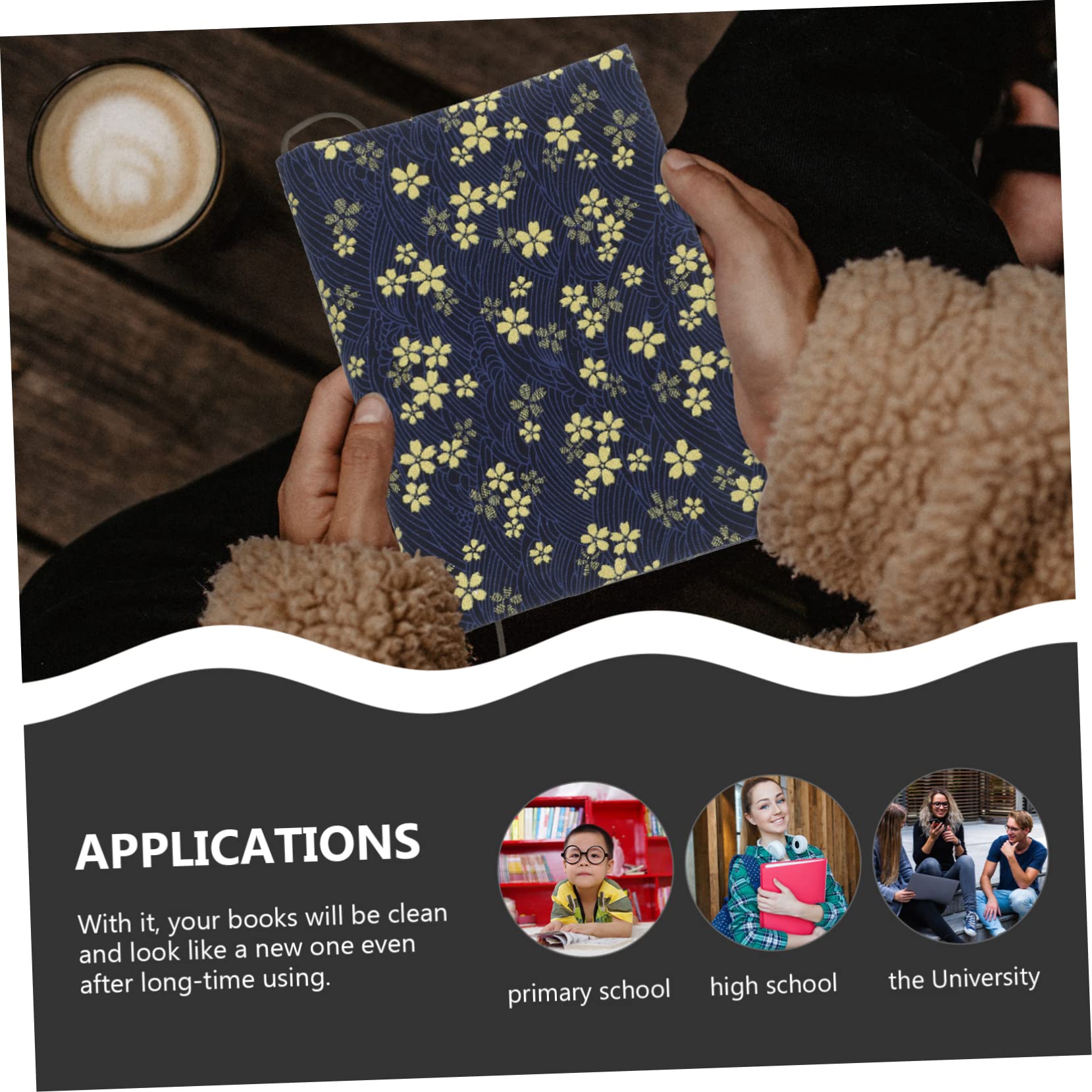 MAGICLULU 4stücke Handgefertigte Stoff Buchumschläge Und Kratzfest Einstellbare Buchhülle Für Notizbücher Und Schulbücher Eleganter Schutz Format Dunkelblau Mit Kirschblüten