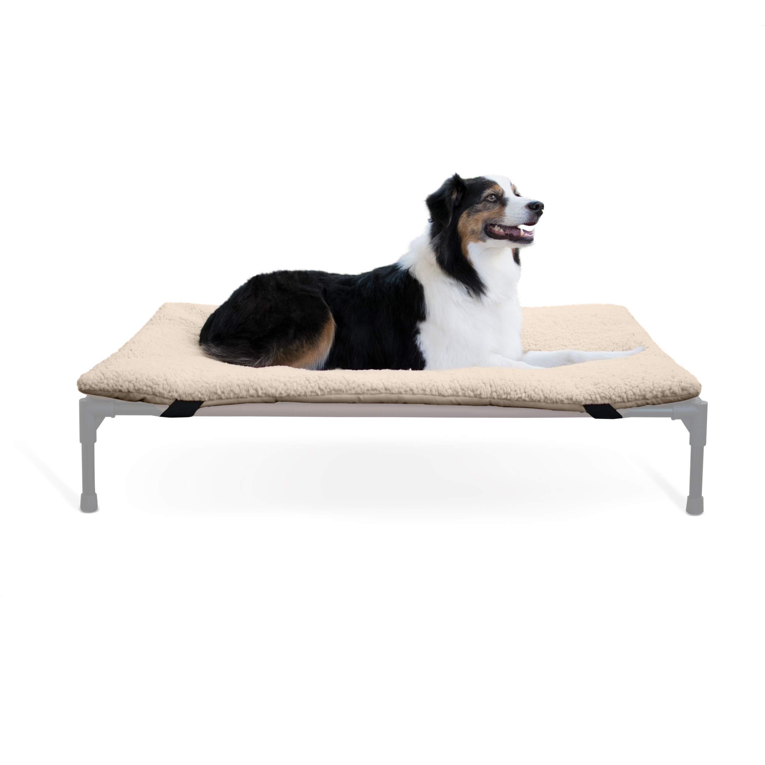 K&HPet Products Original Dog Cot Microfleece Pad for Outdoor Raised Dog Bed - Portable, Washable, Tan Fleece (Cot Sold Separately) - Large 42.0"L x 30.0"W x 2.0"Th