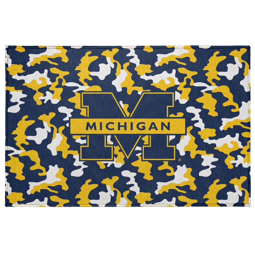 University of Michigan Camo Anti-Slip Indoor Doormat, 20” x 31.5” Primary Mark, Floor Mat for Inside Entry Way/Back Door Garage Mudroom Home and Office, Low Profile
