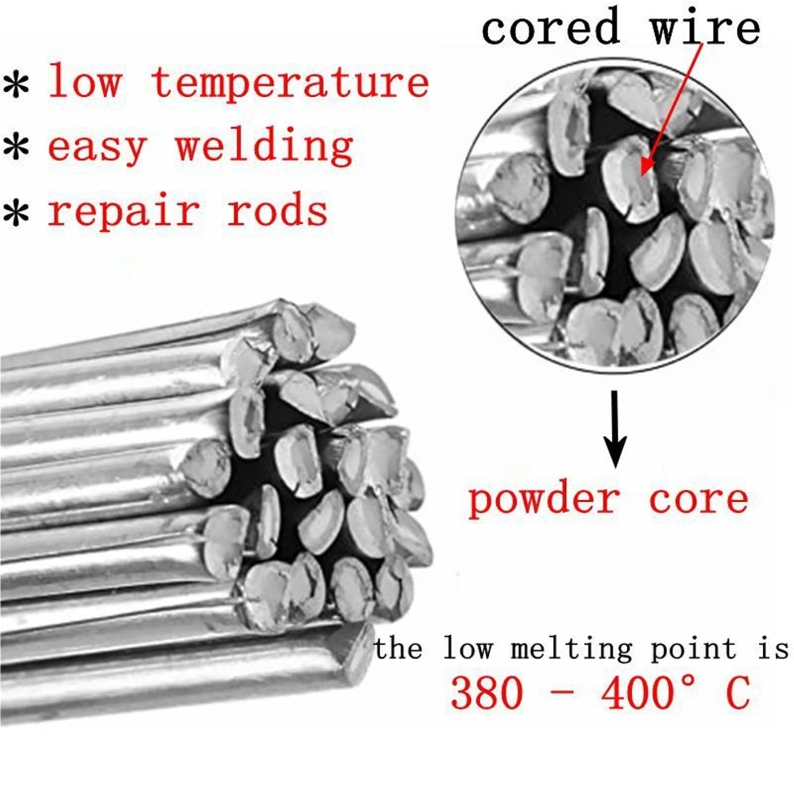Aluminiowe pręty spawalnicze, pręty spawalnicze, niskotemperaturowy, aluminiowy drut proszkowy, stal, miedź, aluminium, narzędzie do lutowania, bez proszku lutowniczego, 2,0 mm x 330 mm, 20