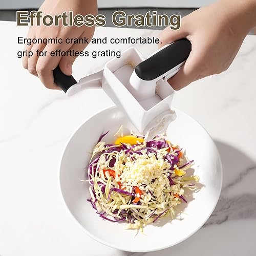 Miniatura 4 de Rallador de queso con manivela de mano - 3 tambores de rejilla ajustables para queso parmesano y quesos duros - Resistente a roturas y fácil de