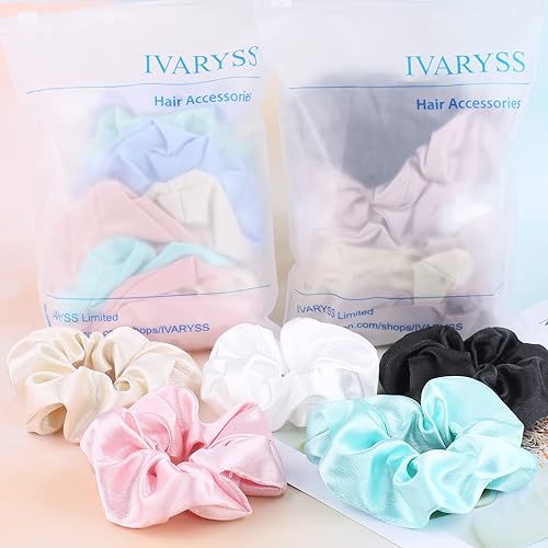 Miniatura 7 de IVARYSS Coleteros para dormir con el cabello, satén de alta calidad suave que la seda para mujeres cabello rizado, lindas bandas para niñas delgadas