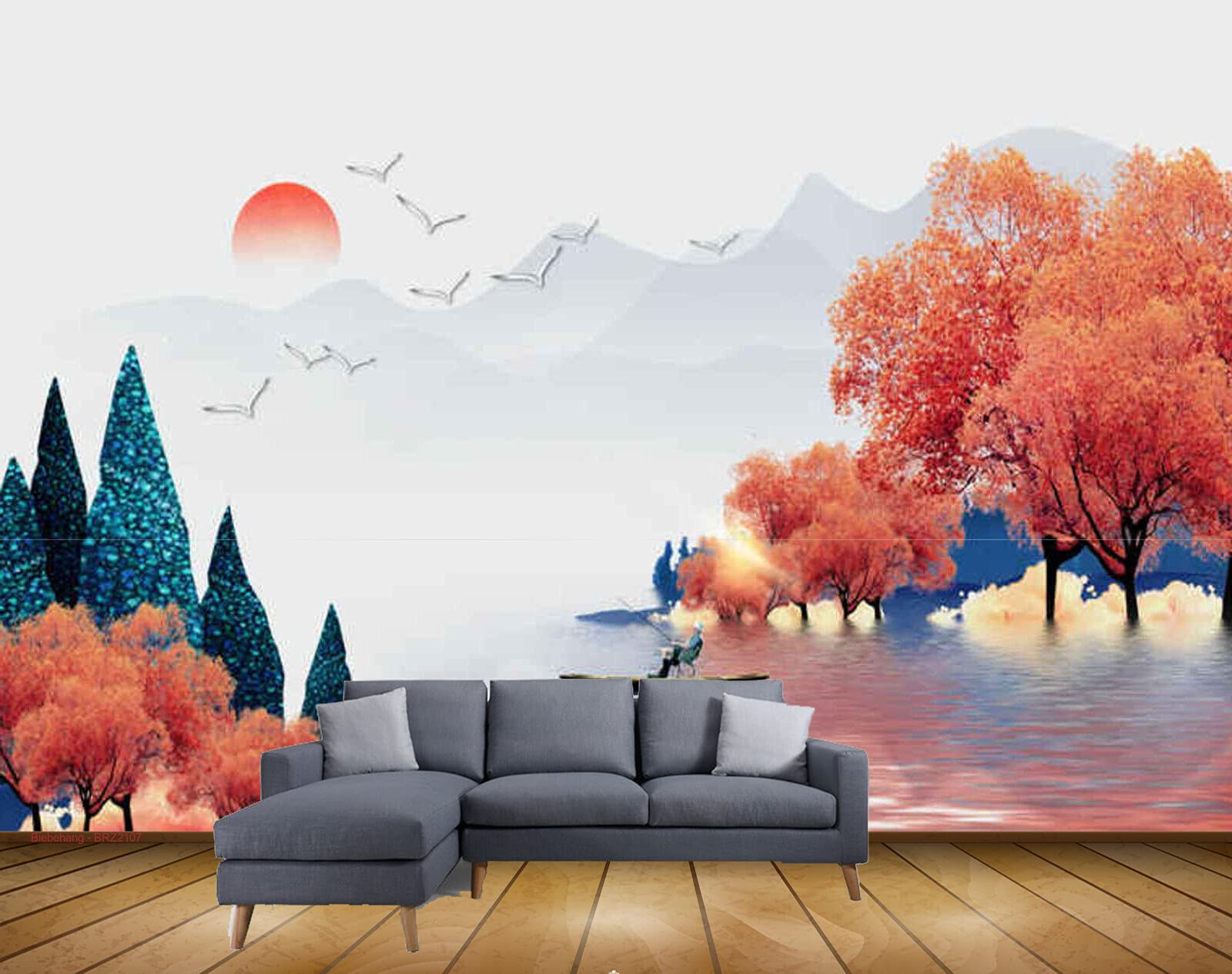 Beibehang Exclusive BRZ2107 Natural Scene Birds Trees Lake Collection HD 3D Wallpaper(121 cm x 91 cm)