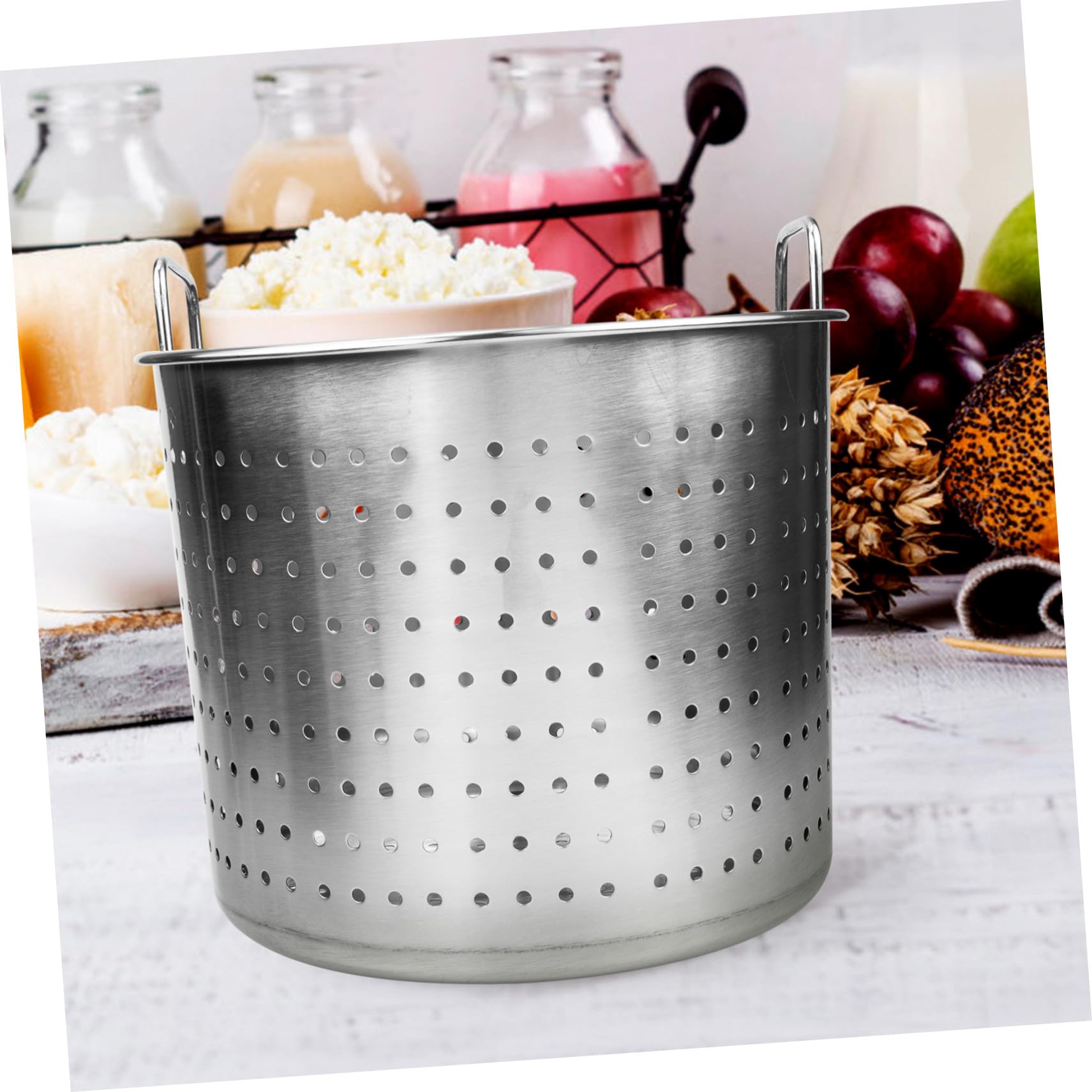 GLEAVI Cubo Grande de Acero Inoxidable Fugas para Cangrejos de Río y Carne, Diseño de Asa y Función para Escurrir Aceite en Cocina