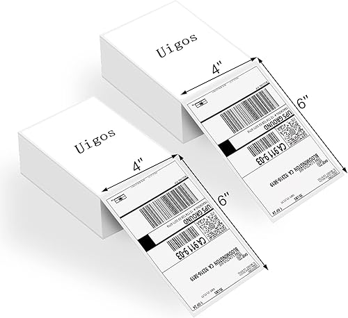 Uigos Etiqueta de envío térmico directo paquete de 500 etiquetas plegables de ventilador de 4 x 6 Etiquetas de envío y manipulación de grado
