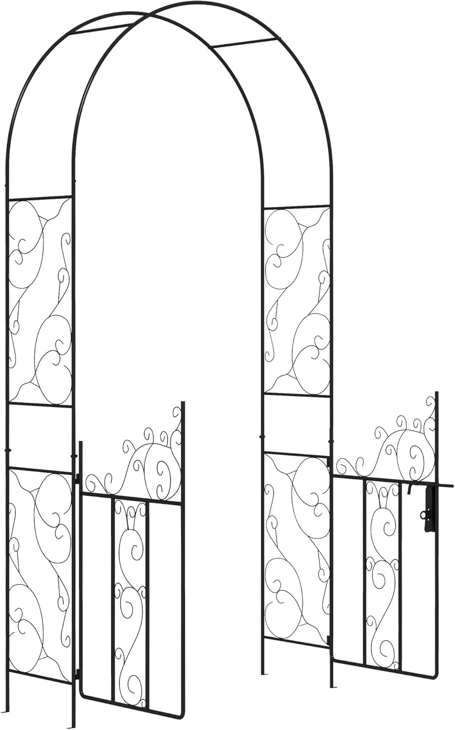 Outsunny 7.5' Metal Garden Arch with Gate, Garden Arbor Trellis for Climbing Plants, Roses, Vines, Wedding Arch for Outdoor Garden, Lawn, Backyard, Black