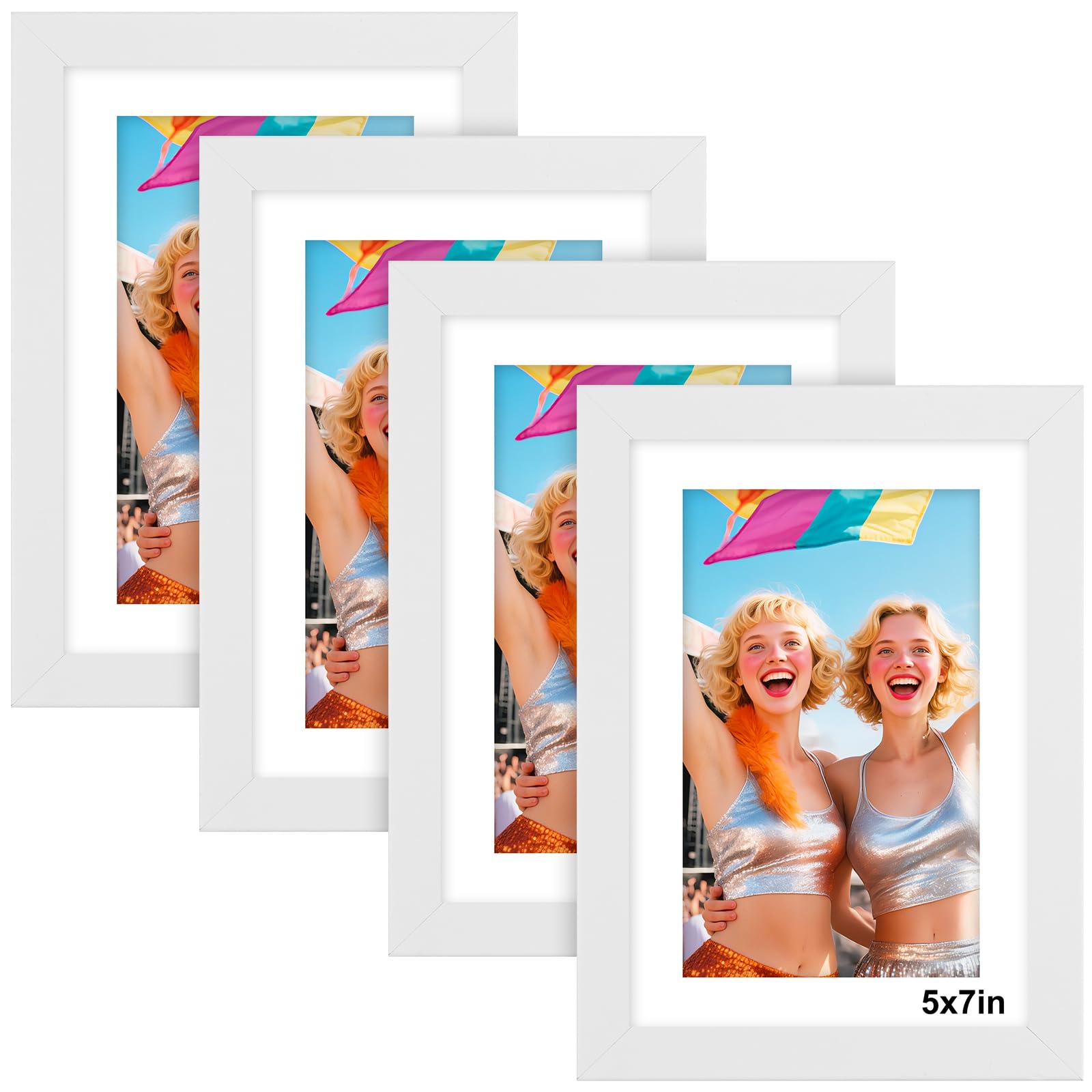 7x5 Photo Frame White - 4 Pack 5x7 Picture Frames with Mount, Photo Frames 7x5 Picture Frame for Wall Mount & Desktop