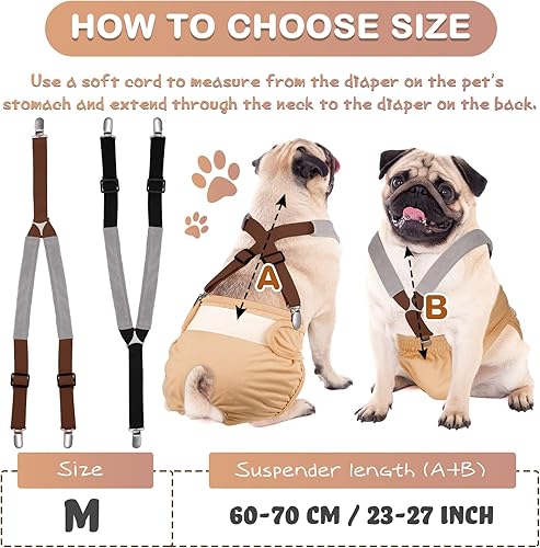 Miniatura 4 de 2 piezas de tirantes de pañales para perro, bandas para el vientre, arnés canino para mantener el pañal en tu perro para perros pequeños, medianos y
