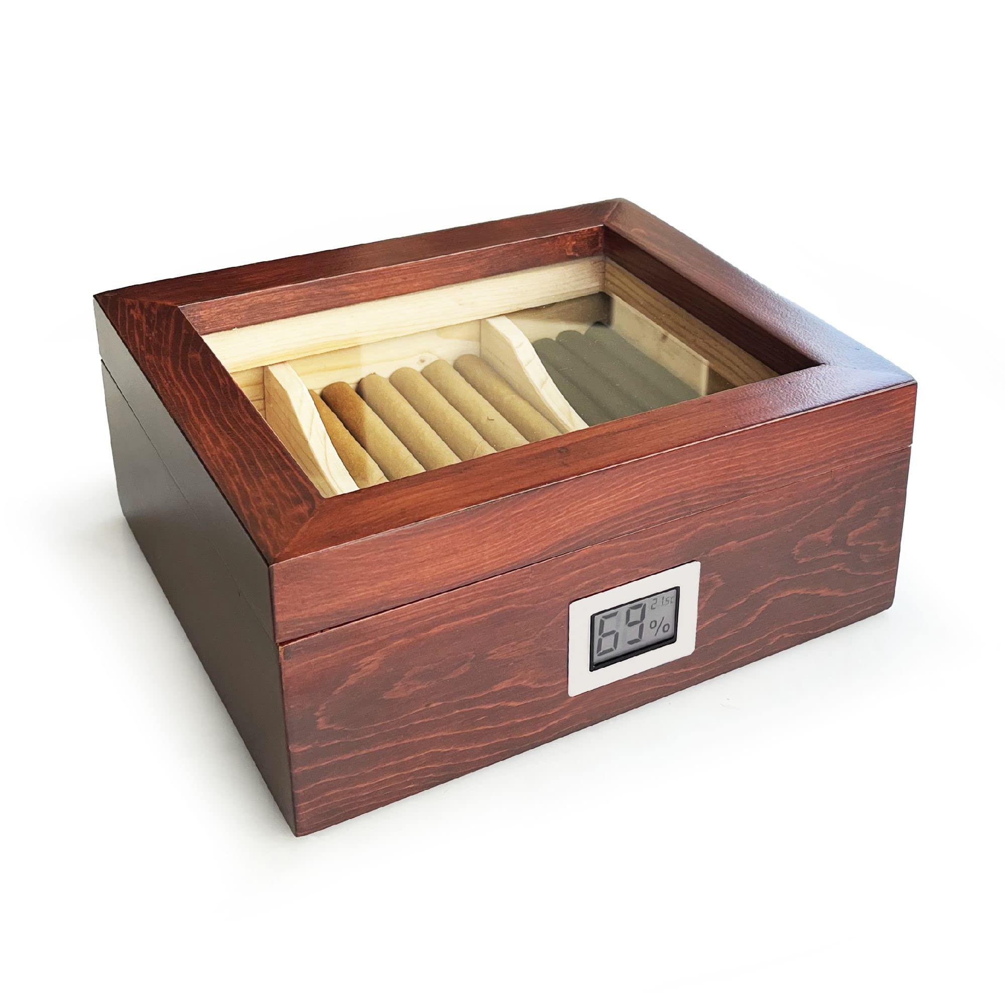 Zigarren-Humidor, Zedernholz, 25–50 Zigarren, mit digitalem Hygrometer, 2 Trennwände