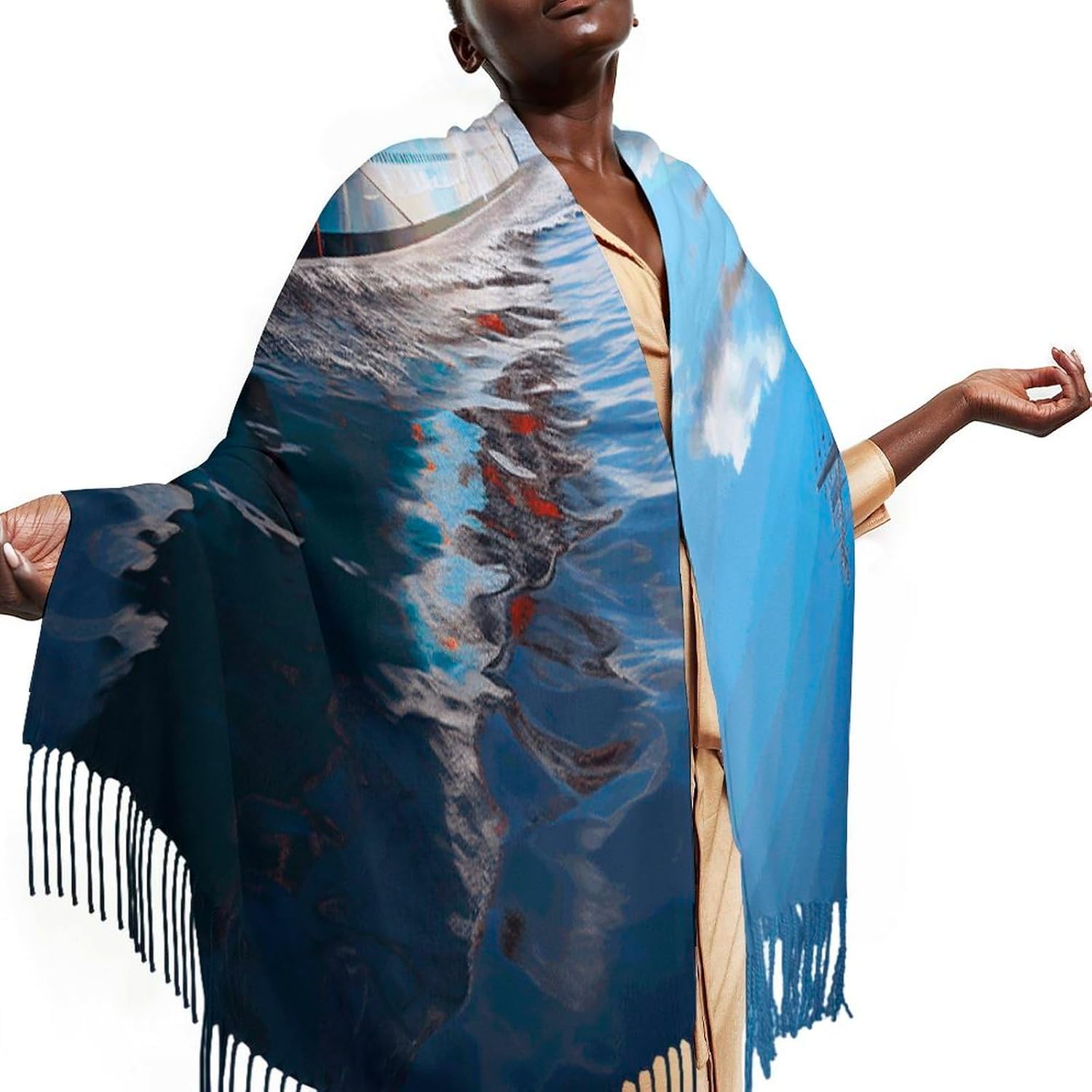 Ocean Ferry Boat Winter Scarf for Women Soft Tassel Scarves Oversized Wraps Long Shawl Cold Weather Thick Blanket Scarfs