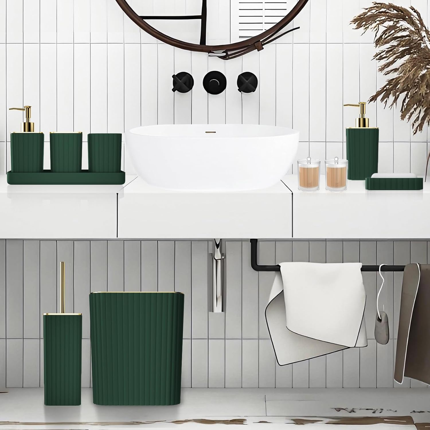 Bathroom Accessories Set - Gorgeous Green Bathroom Set, 10PC Green Bathroom Accessory Set, Bathroom Sets with Toilet Brush, Bathroom Trash Can