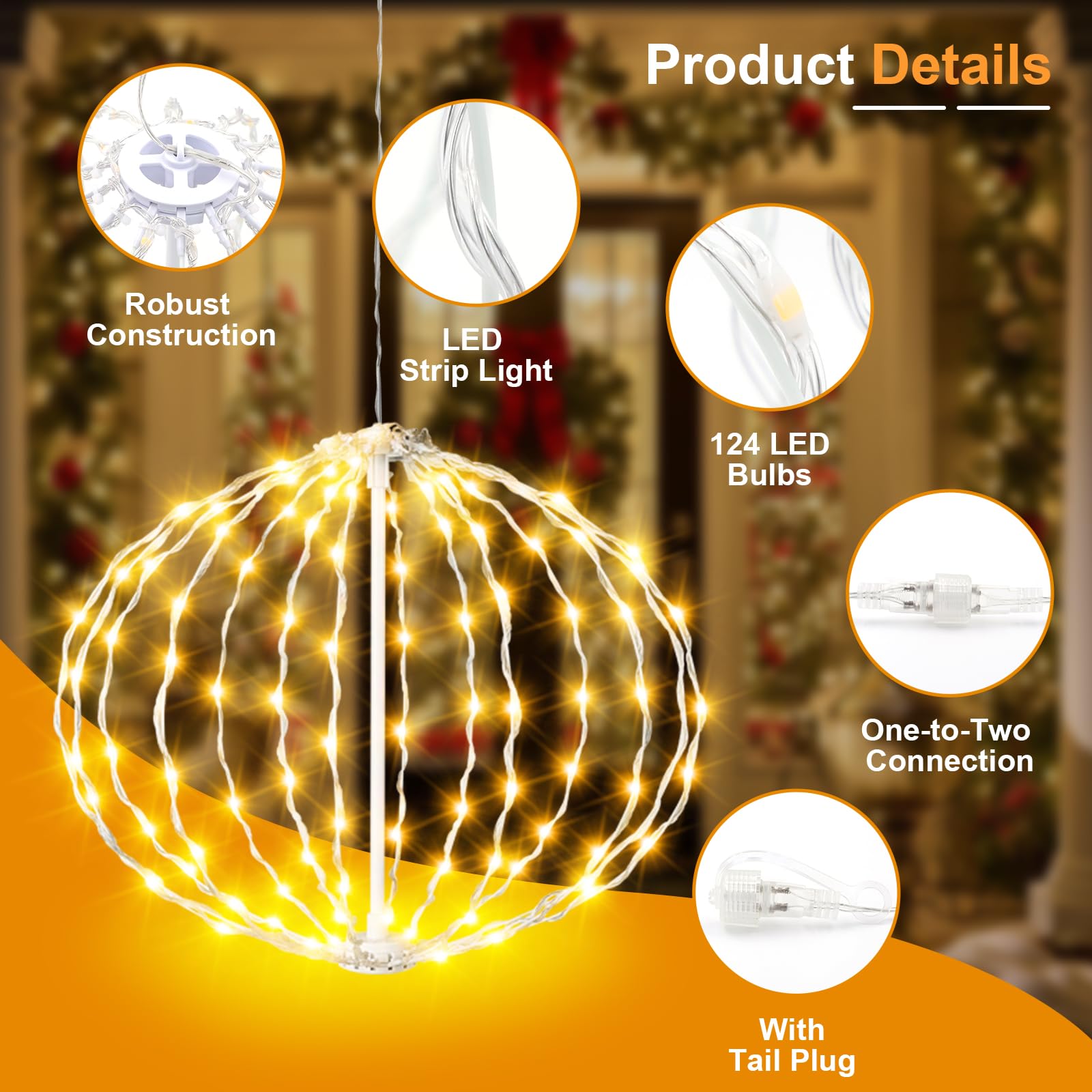 AGOTD Weihnachtsbeleuchtung Außen Strom, 4 Stück 30cm Hängende Kugel Lichter mit Timer 8 Modi Warmweiß Weihnachtsdeko outdoor, Leuchtkugel Aussen für Balkon Garten Party Zimmer Innen Deko