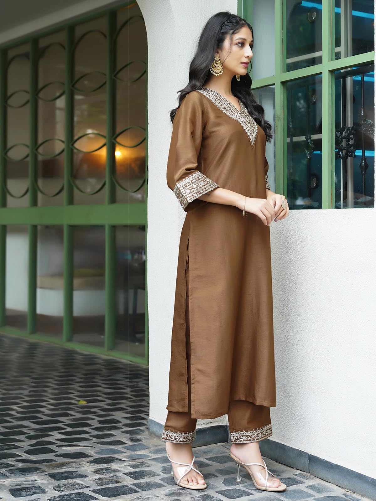 Sanisa Women's Silk Sequence And Embroidery Work Lace Straight Kurta With Pant And Dupatta Set (104Kbd1138Nb-M_Mustard)