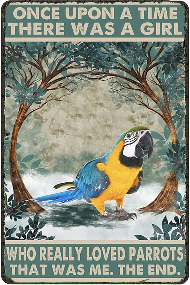Dutis Vintage Parrot Decorative Sign for Girl's Bedroom, Aluminum, 5.5x8 Inch, Wall Mount
