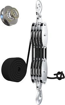 4400LBS Block Tackle Rope Hoist Pulley System w/Metal Bearing 65FT