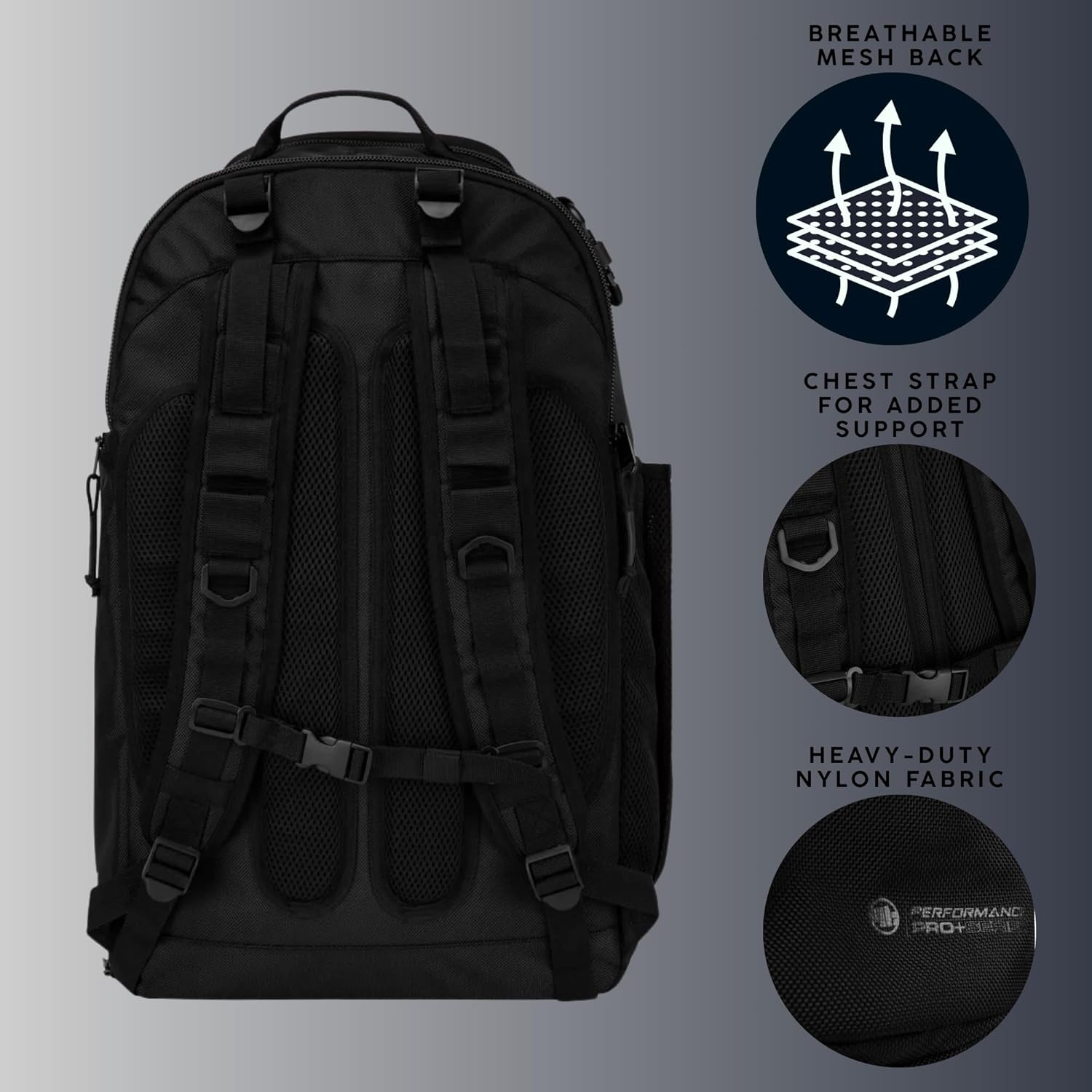 PITBULL - Unisex Black Sports Backpack, 60L, Rectangular, Water Resistant, 5 Compartments, 5 Pockets, 60 x 22 x 8.7 cm, 1.01 kg, Ideal for Hiking, Camping, Traveling