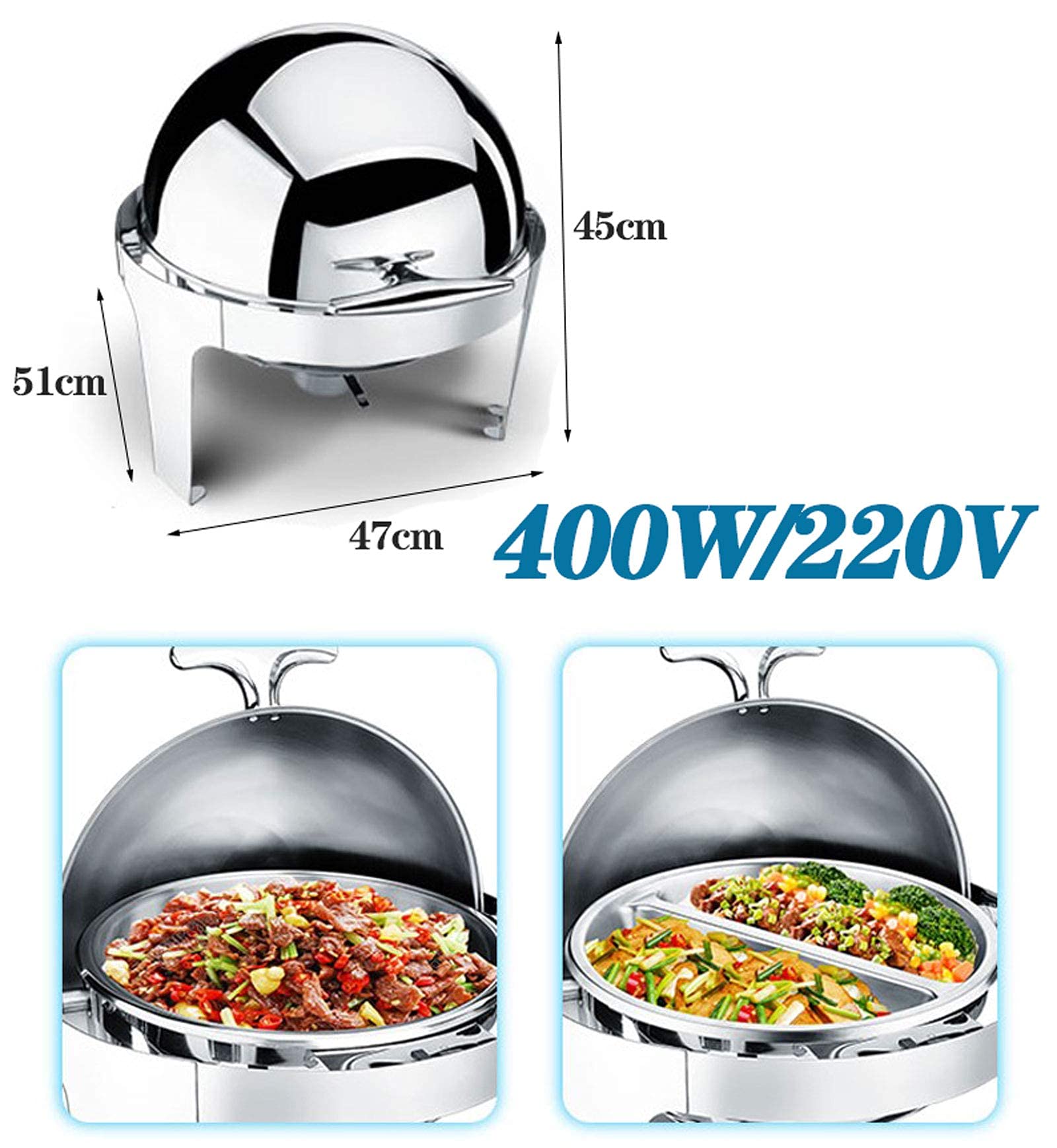 Chafer Chafing Dish 6L, Scaldavivande per Catering in Acciaio Inox, Buffet Rotondi Commerciali Forniture per Ristorazione Scalda, Ideale per Cucina Dinning Star Hotel