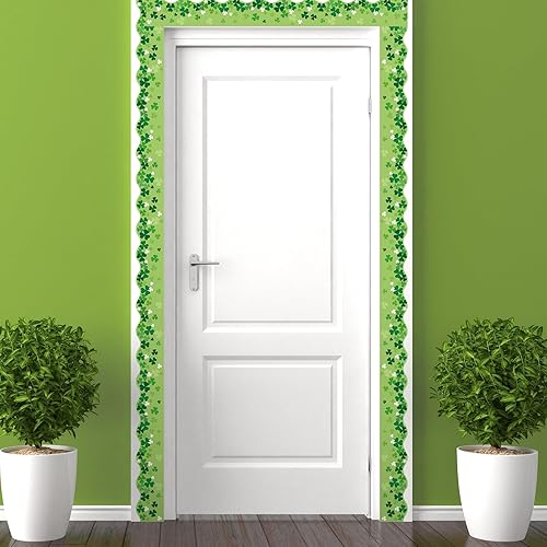 Miniatura 7 de JarThenaAMCS Rollo de 131.2 pies para tablón de anuncios del día de San Patricio, trébol verde troquelado, para pizarra escolar irlandesa