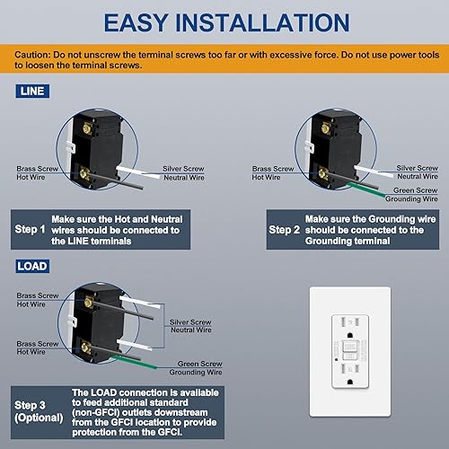 Vista 12 de ELECTECK Paquete de 3 salidas GFCI de 15 amperios, resistentes a manipulaciones (TR), receptáculos GFI ultra delgados con indicador LED, interruptor