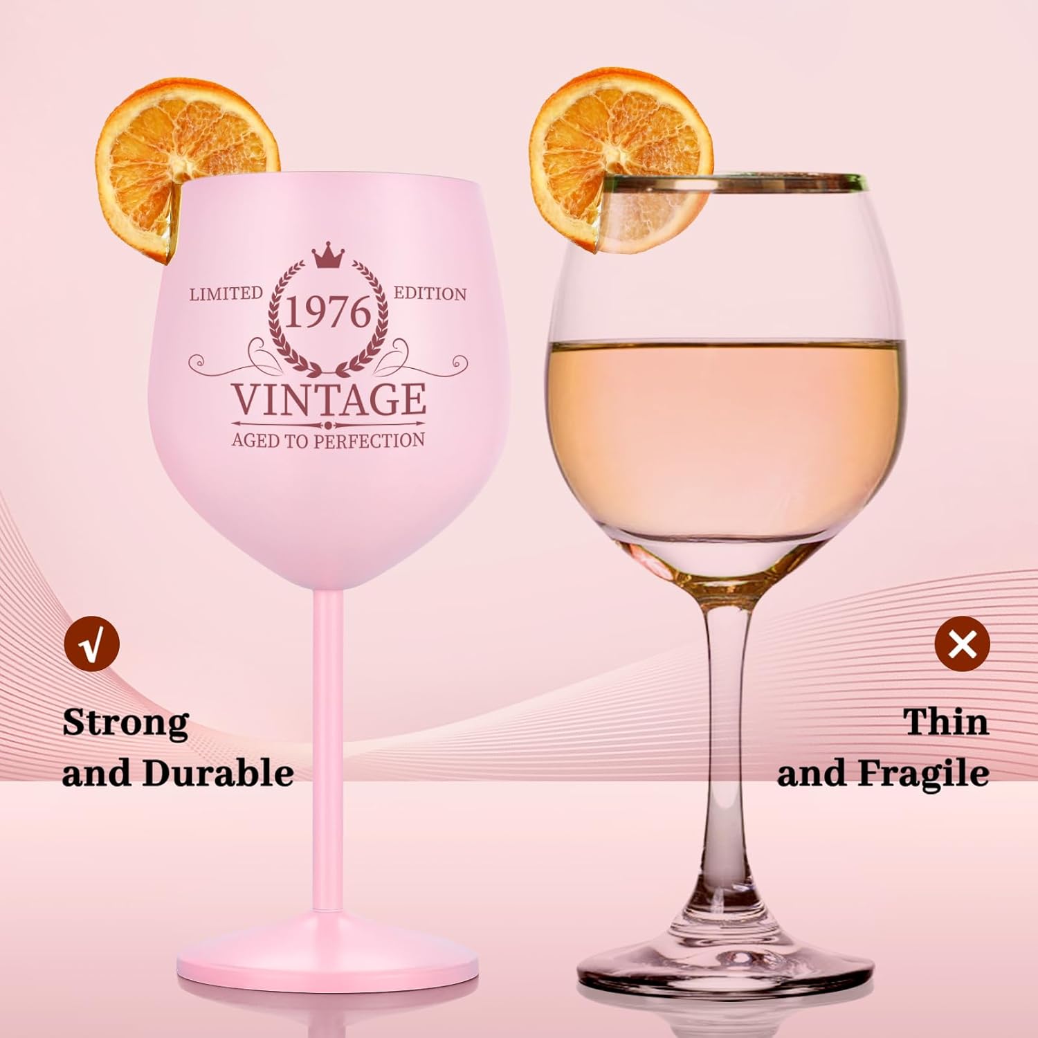 Lifecapido 50th Birthday Gifts for Her, Vintage 1976 Stainless Steel Wine Glass with Wine Bag and Card, 50th Birthday Decorations for Women, Cool Gifts for 50 Year Old Woman Mom Aunt Friends Wife - Image 5