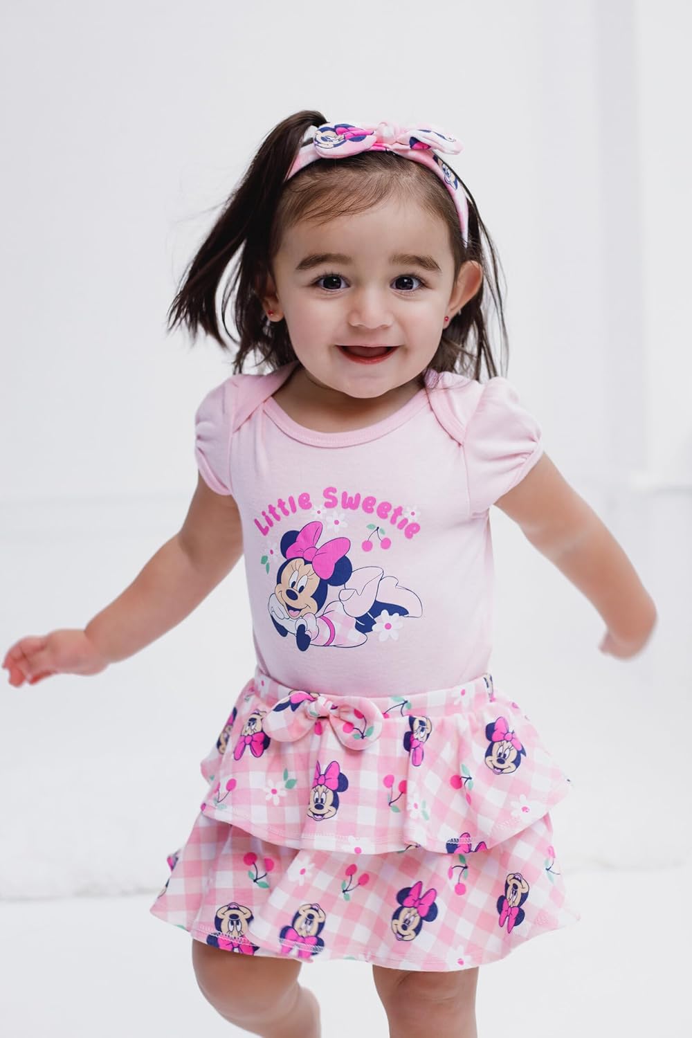 Disney Minnie Mouse Baby Girls Bodysuit, Skirt and Headband 3 Piece Outfit Set Newborn to Infant Sizes (Newborn - 24 Months)