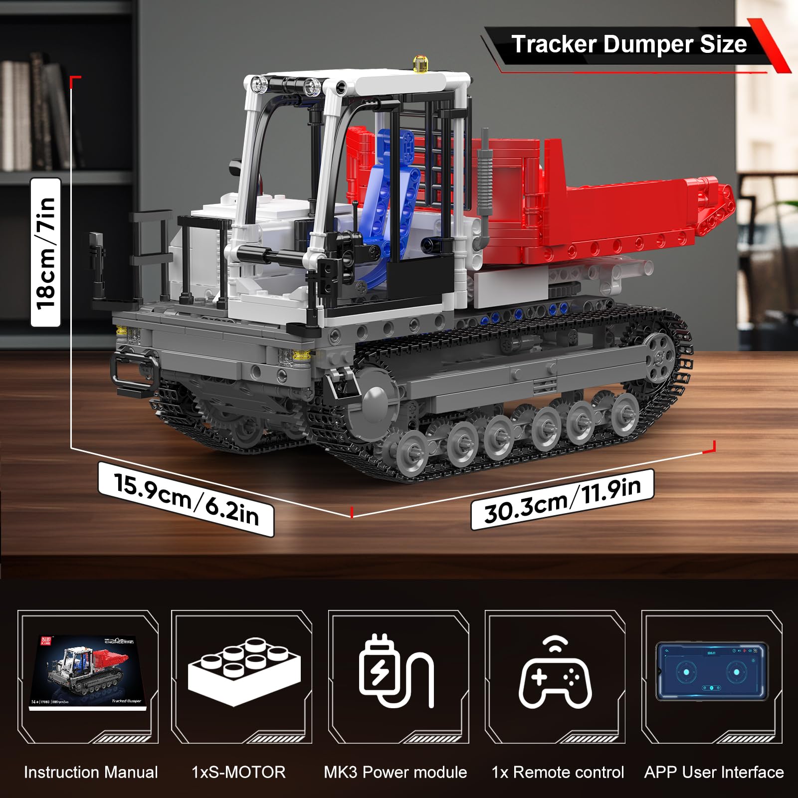 Mould King 17083 Verfolgter Dumper Klemmbausteine Bausatz Kit, 1105+ PCS MOC Dumper Klemmblöcke Set mit APP und Fernbedienung, STEM Bauspielzeug für Jugendliche/Erwachsene