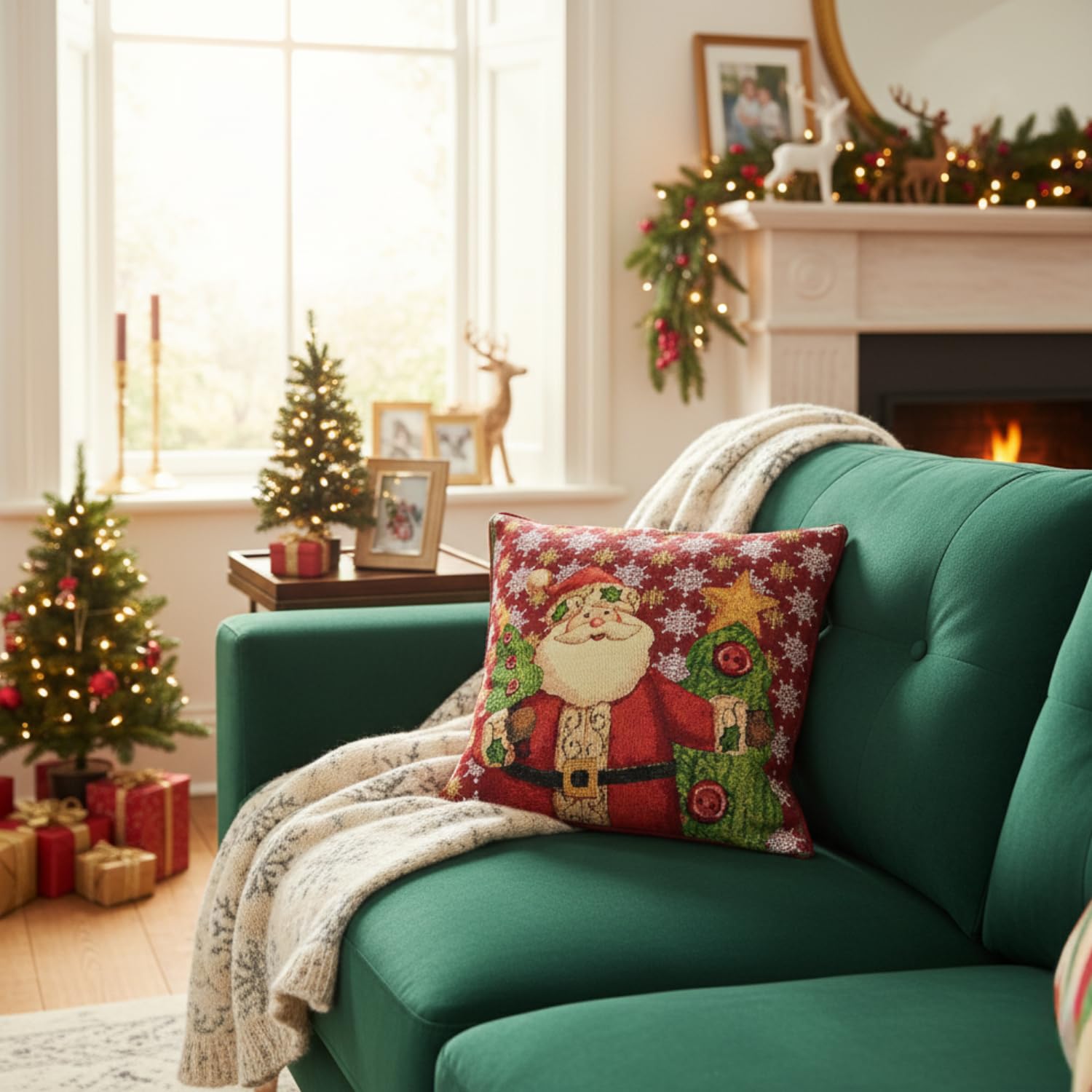 Tache Home Fashion 1PCDB15191CC-1616 Tache 1 Piece 16" X 16" Festive Tapestry Christmas Cute Santa Claus is Coming to Town Cushion Pillow Throw Cover, 16"x16"