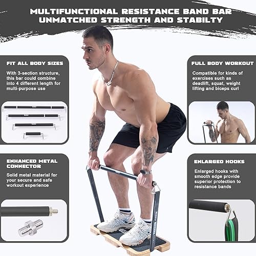 Miniatura 9 de GEKU FIT Barra de banda de resistencia, barra de entrenamiento desmontable de longitud ajustable para entrenamiento de banda de resistencia,