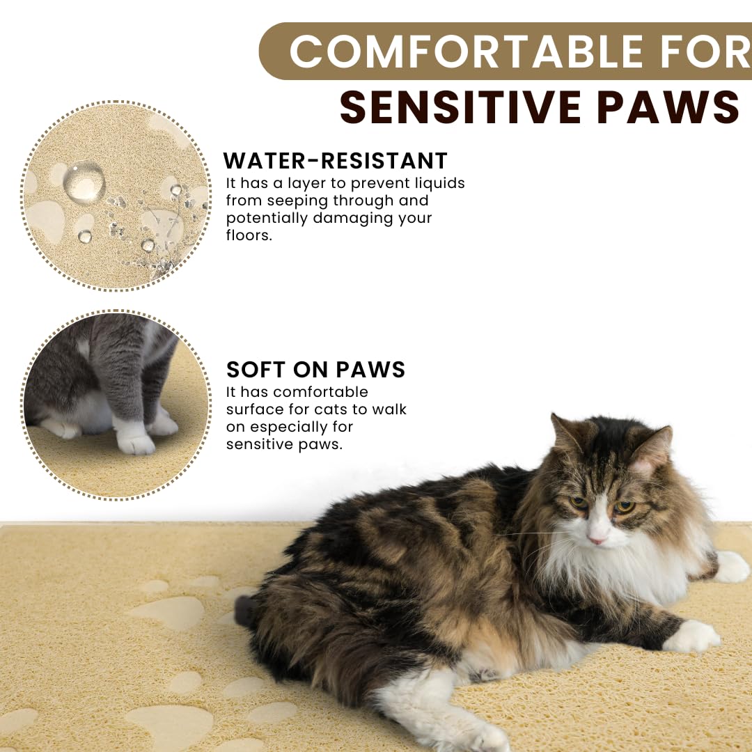 Andalus Große Katzenstreu Matte, 2 Stück - Wasserdicht, Rutschfest & Leicht zu Reinigen Katzenklo Matte für Extra Effiziente Haustierstreu Fangen Beige (30" X 18")