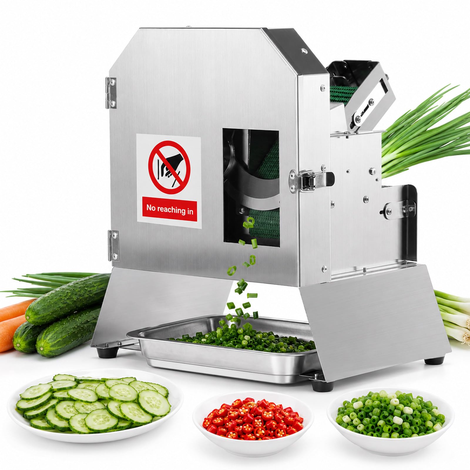 Cortadora de verduras industrial con cinta transportadora de grado alimentario