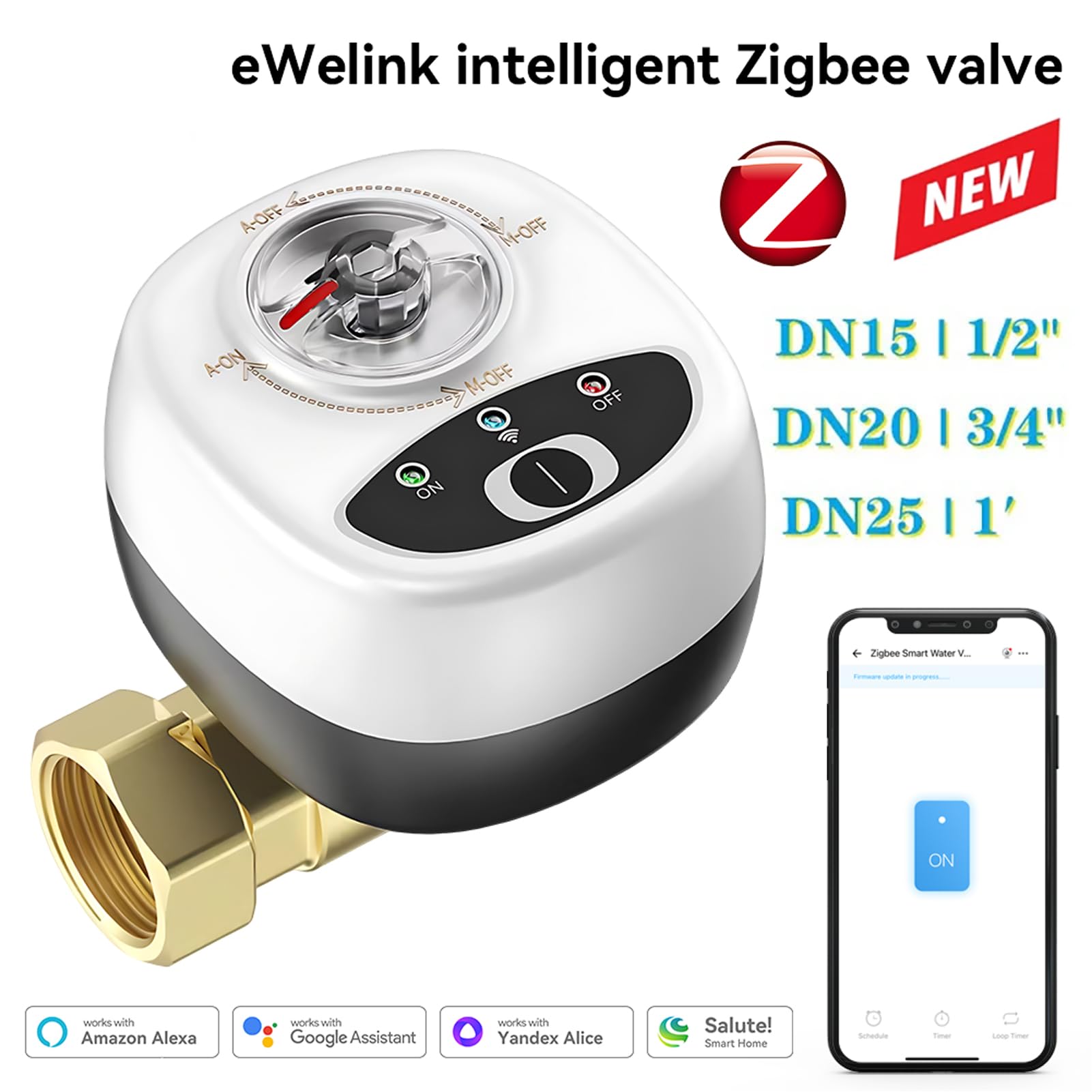 Válvula de agua EWeLink ZigBee, interruptor automático, válvula de bola inteligente, impermeable IP65, control remoto inalámbrico por aplicación, compatible con, asistente y saludo