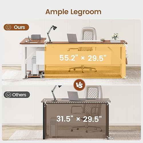 Miniatura 7 de SEDETA Escritorio ejecutivo de 71 pulgadas con archivador rodante, escritorio de oficina grande con cajones, escritorio para computadora en forma de