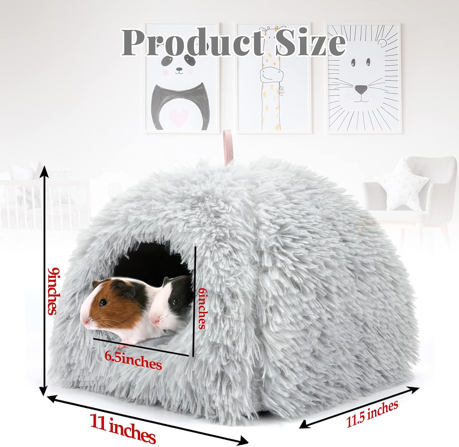 YUEPET Guinea Pig Bed Cave,Warm Guinea Pig Hideout,Light Grey | Cozy Bunny Bed, Washable Long Plush Fabric, Removable Pad, Non-Slip Base, for Ferrets Hamsters Hedgehogs Dwarf Rabbits