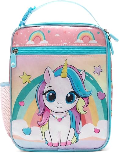 Miniatura 16 de MEXS Lonchera para niños, con dije de bricolaje y bolsas de almuerzo aisladas para niños y niñas, bolsa de almuerzo para la escuela, picnic con Rojo