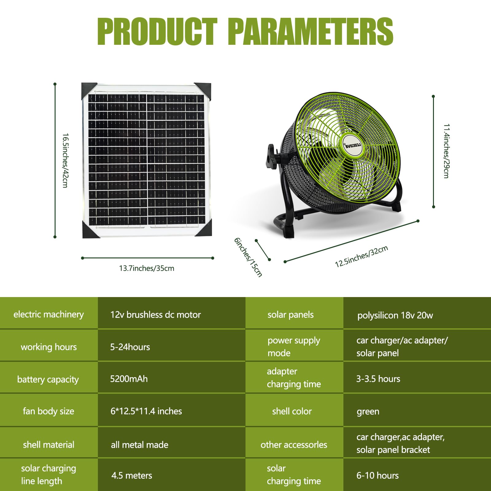 lcocove Zasilany baterią wentylator zasilany energią słoneczną, przenośny wentylator domowy lub zewnętrzny, może pracować 5-24 godziny, zaprojektowany do szopy, wentylator huraganu, z wyjściem USB do