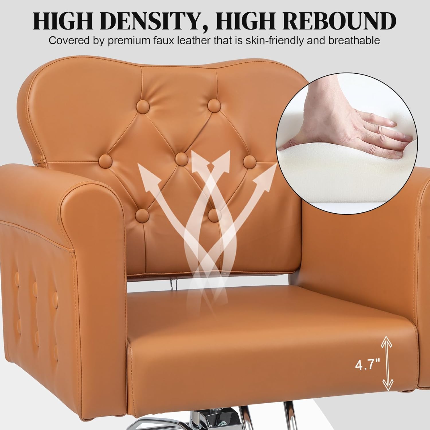 OmySalon Hair Salon Chair for Hair Stylist, Hydraulic Barber Chair Heavy Duty 360°Swivel, Styling Chair for Women Hairdresser Home Barbershop, Camel