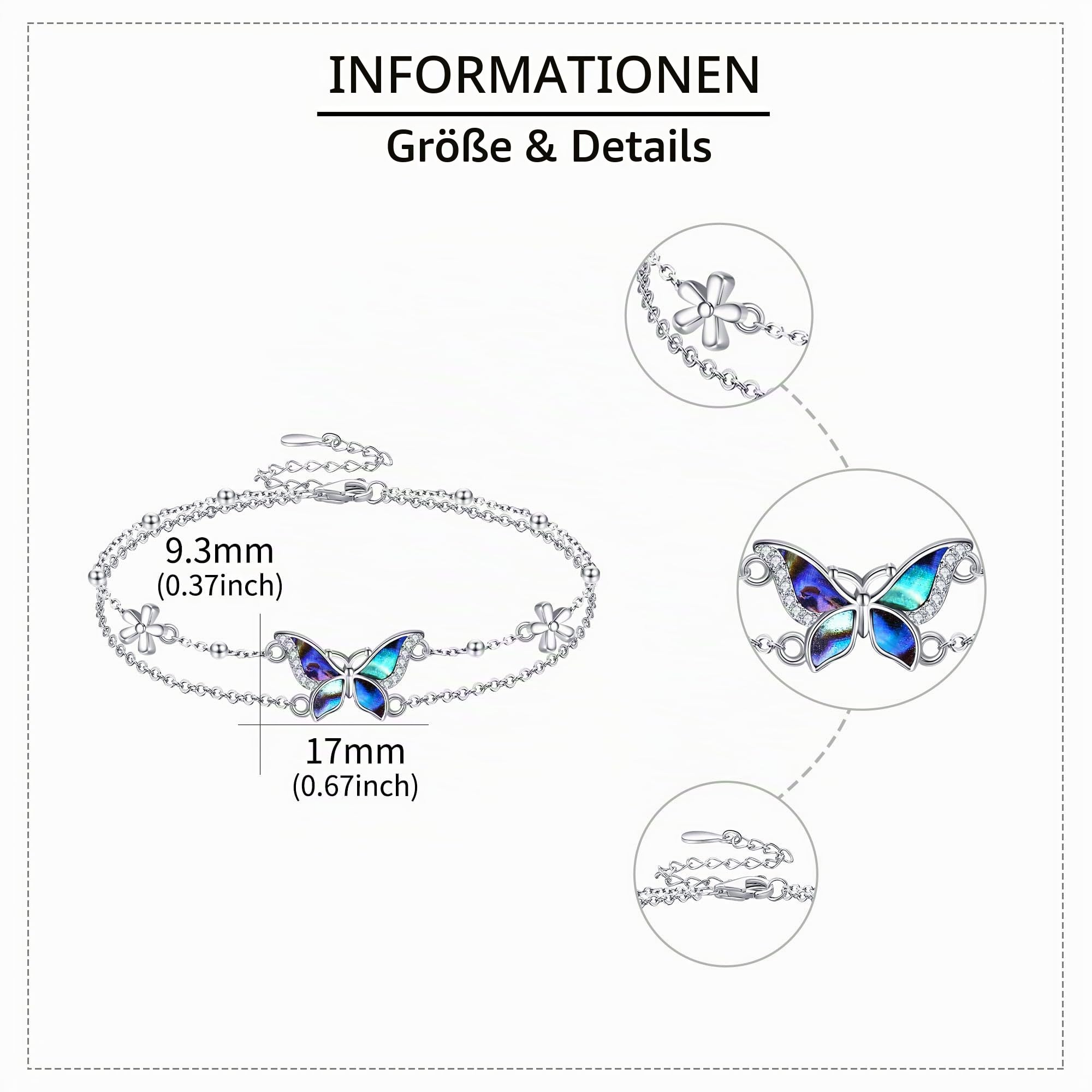 DAYLINLOVE Doppellagig Insekt Vogel Armband 925 Sterling Silber Schmetterling/Biene/Pfau/Libelle/Eule/Motte/Kolibri/Taube Armband Abalone Muschel Schmuck Geschenke für Damen Mädchen