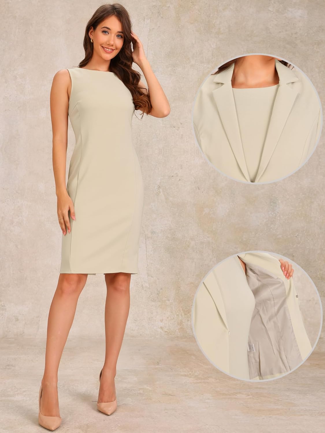 Allegra K Business Dress Suit Sets for Women's 2 Piece Sleeveless Dress and Notched Lapel Blazer - Image 2