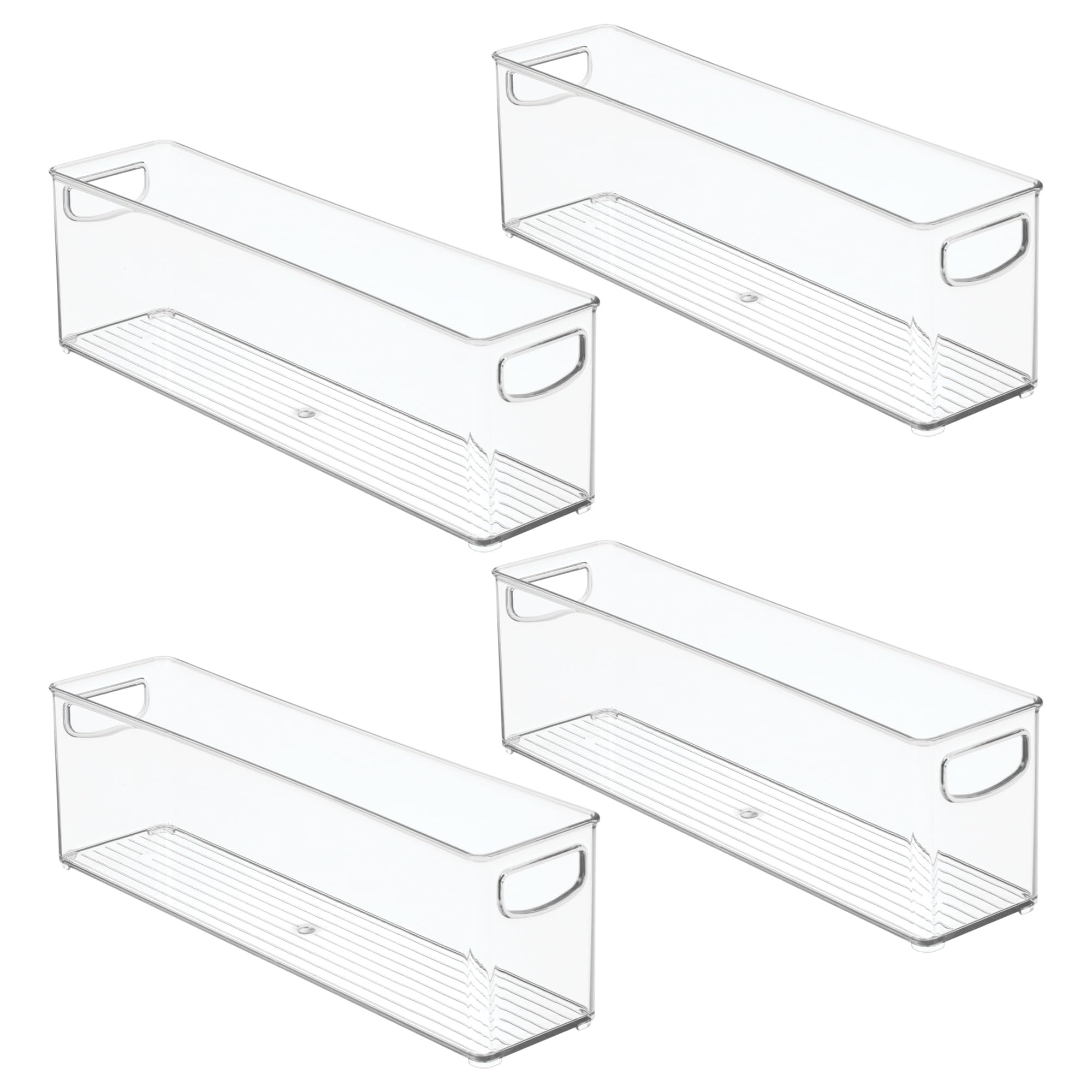 iDesign Juego de 4 organizadores de plástico reciclado con asas de fácil agarre para despensa y almacenamiento de cocina, congelador y frigorífico, transparente