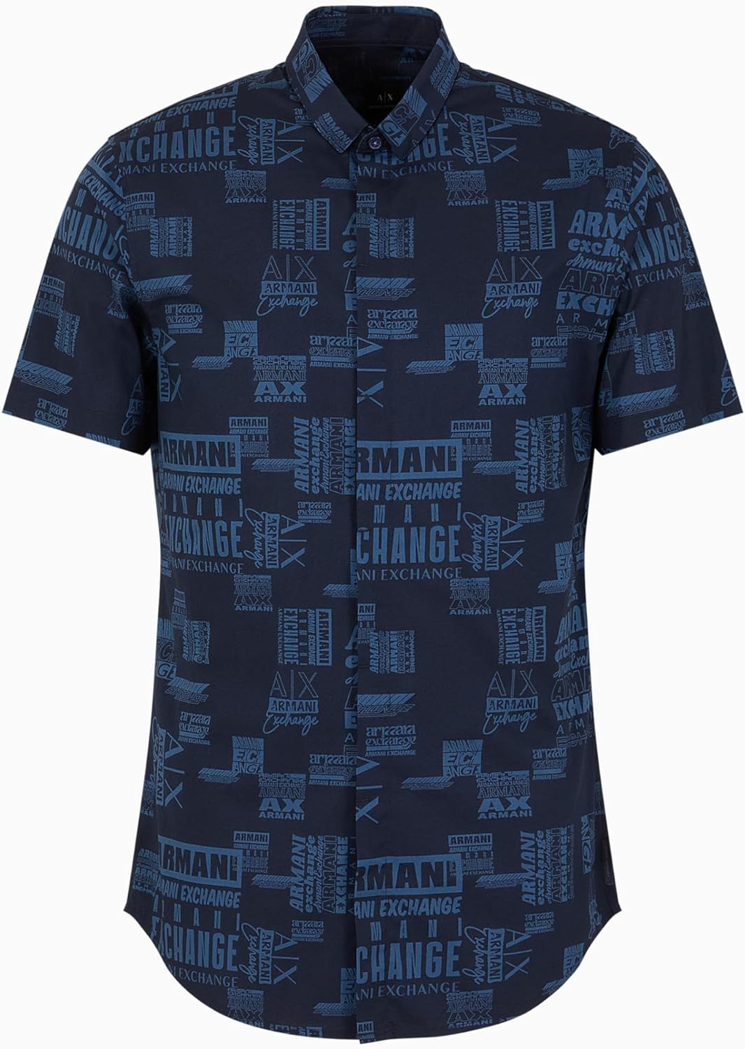 Armani Exchange Men's Short Sleeve All-Over Logo Lettering Button Down Shirt. Slim Fit - Image 6