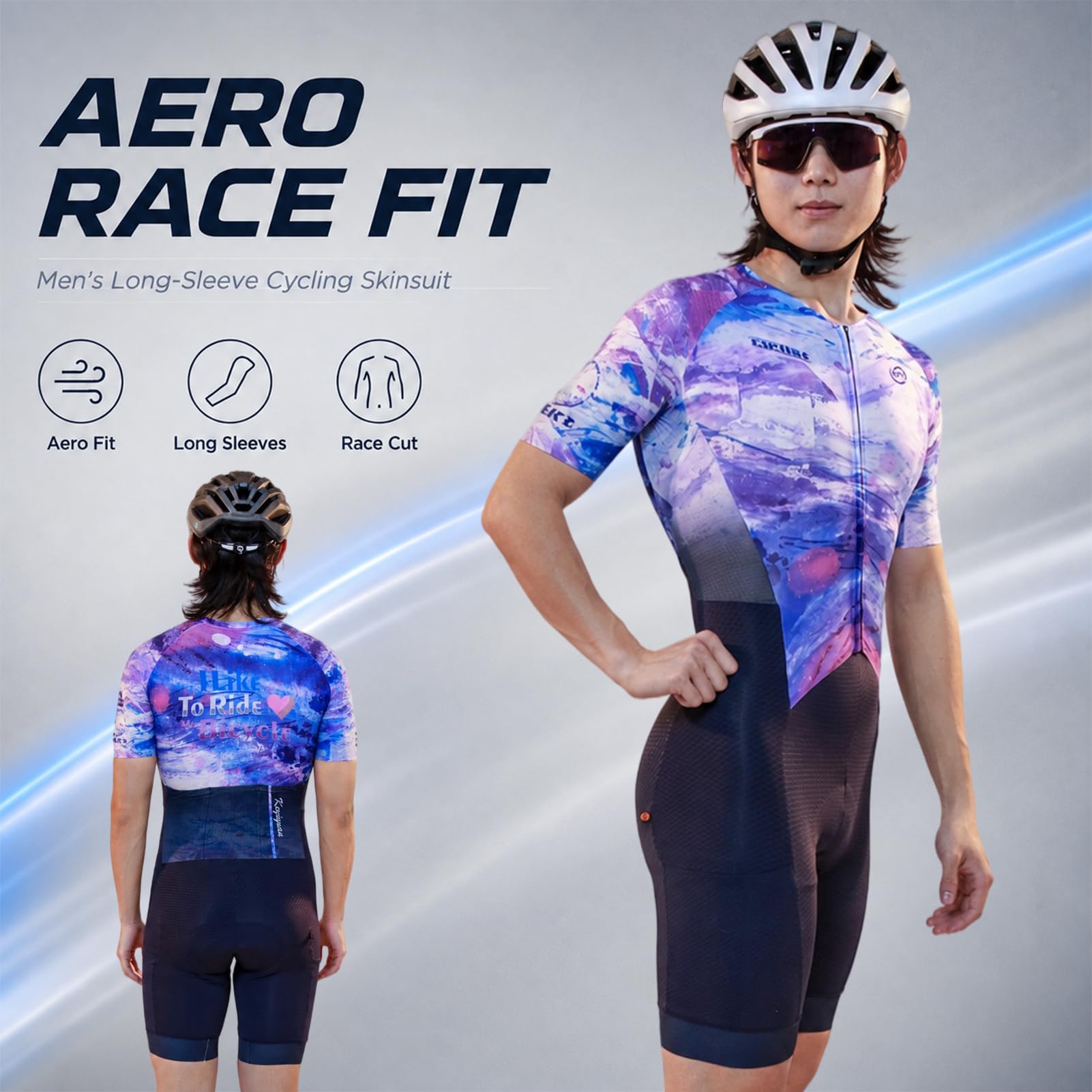 Herren Kurzarm Radsport Skinsuit – Wettkampf-Sitzpolster, UV-Schutz