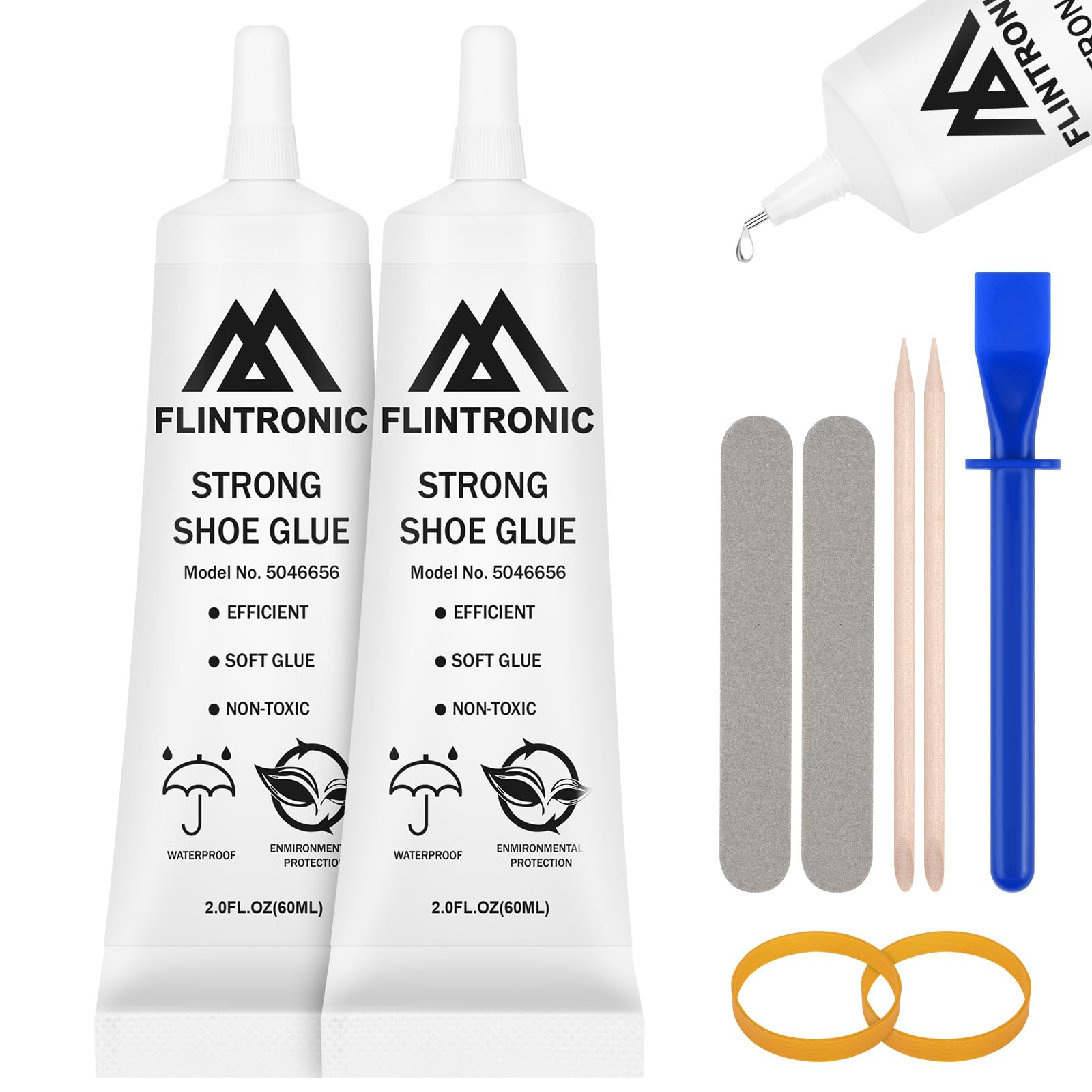 flintronic Naprawa podeszwy z klejem do butów, wolno schnąca, przezroczysta, super mocna, wodoodporna, do trampek, obcasów - 2 x 60 ml