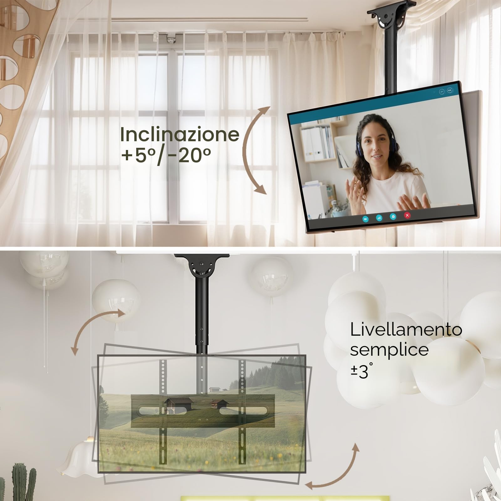 AX WABER Staffa regolabile per TV a soffitto per schermi 26-65 pollici 50 kg 400x400 mm