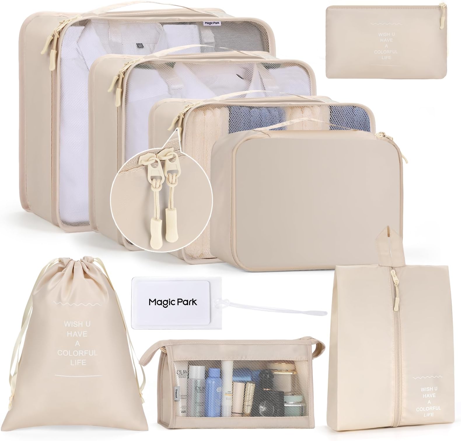 Magic Park® 8Pcs Packing Cubes for Storage Luggage Packing Cube Organizer Travel Packing Cubes Set Clothes Shoes Storage Travel Organizer Bags for Luggage (Beige)