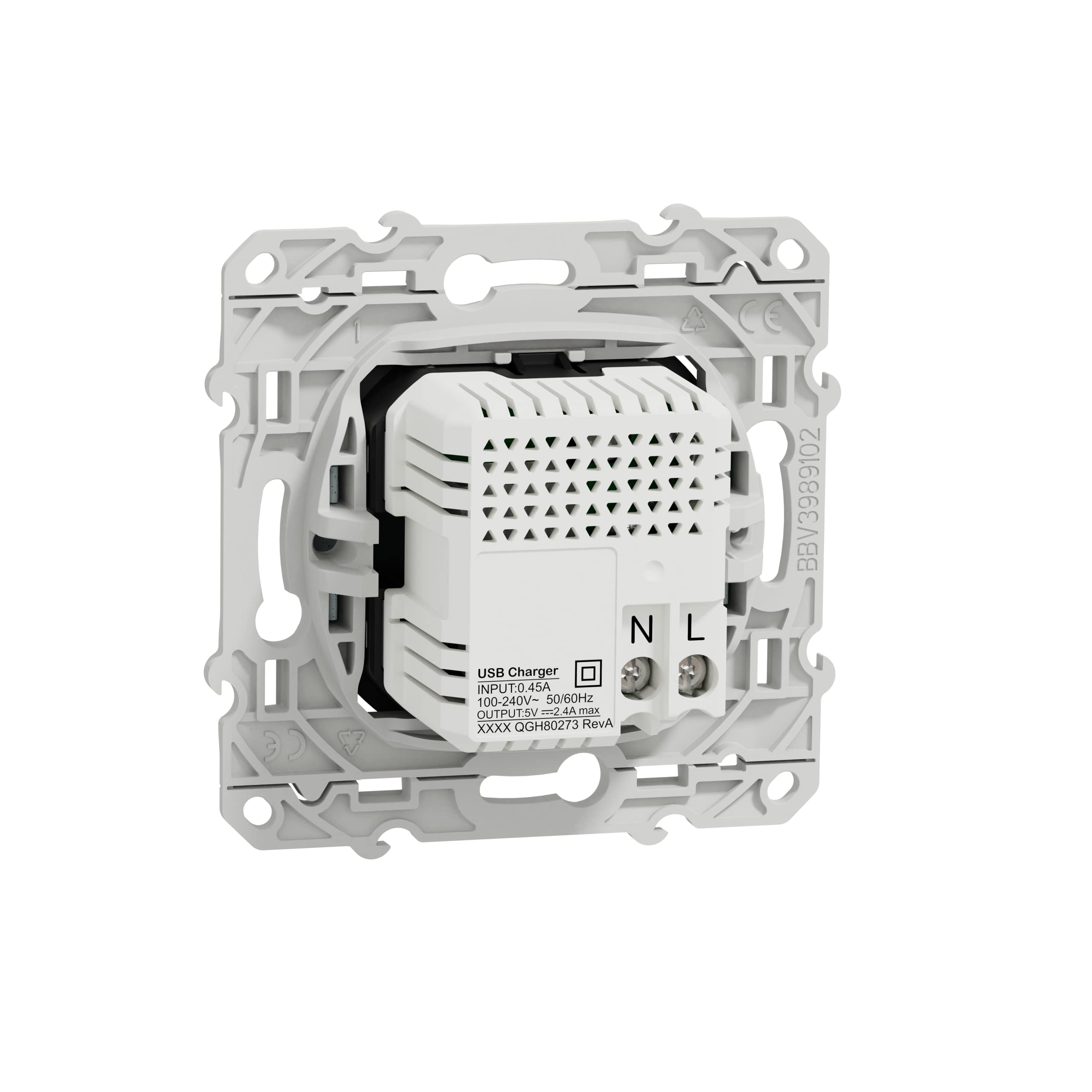 Schneider Electric - Odace - prise USB double - type A+C - Blanc Recyclé - 5 Vcc - 2,4A - S510401