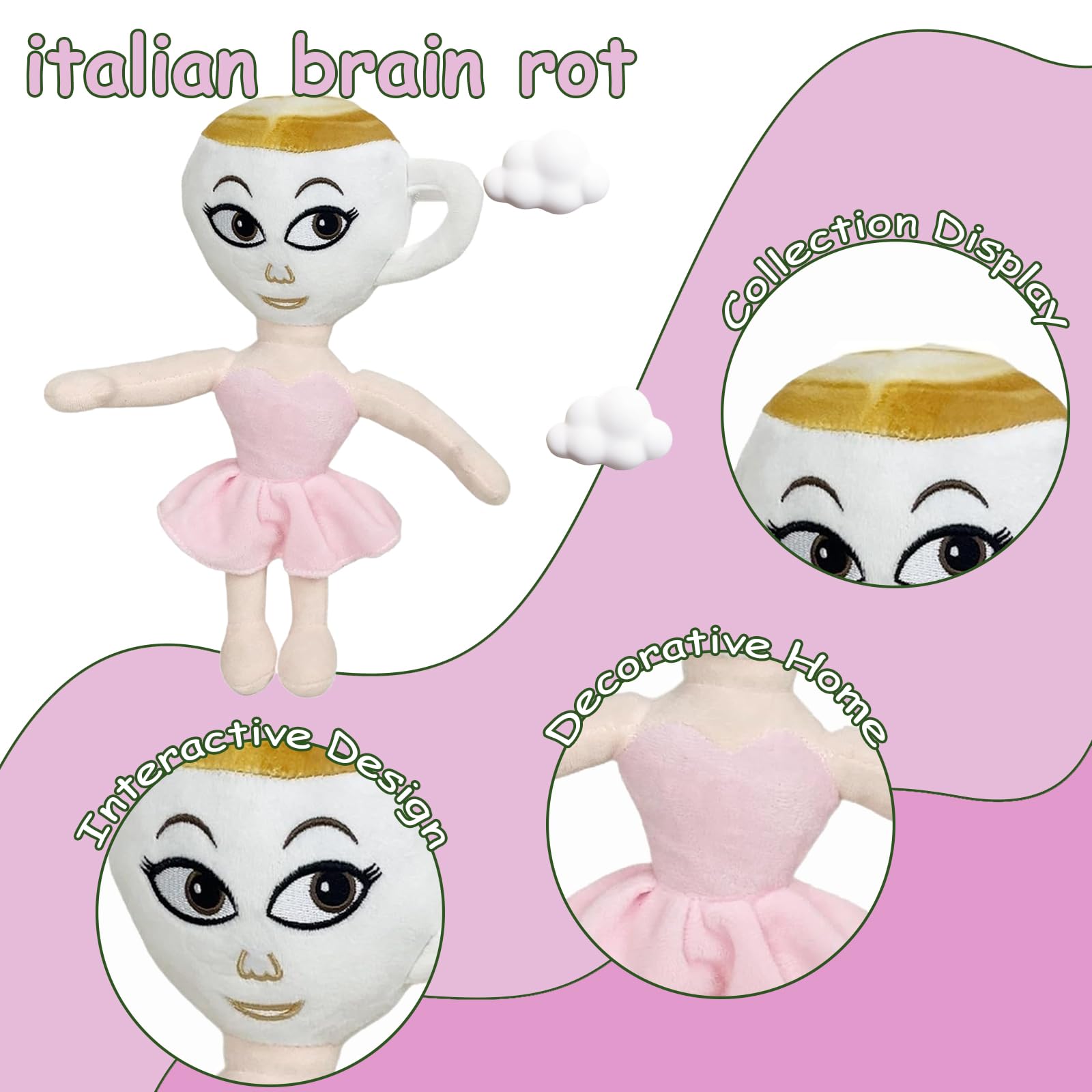 Ballerina Cappuccino Toy, Italian Brainrot Plush, Tralalero Tralala Plushie Italian Brain Rot Toys Plushie, For Kids & Collectors, Soft Toys for Bedroom Decor & Role Play - Image 3