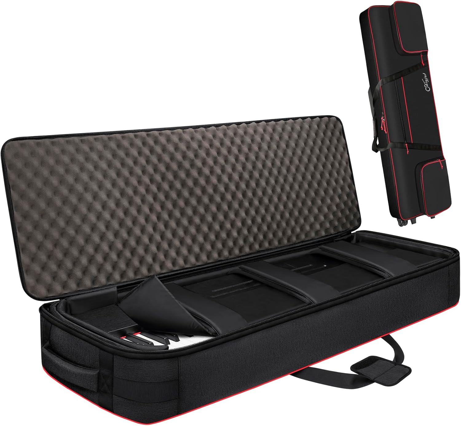 SNIGJAT 88 Key Keyboard Case with Wheels (Interior: 56.5"x16.2"x6.8"), Soft 88 Key Rolling Keyboard Case with Detachable Paddings & Adjustable Shoulder Straps, Full Padded Piano Bag
